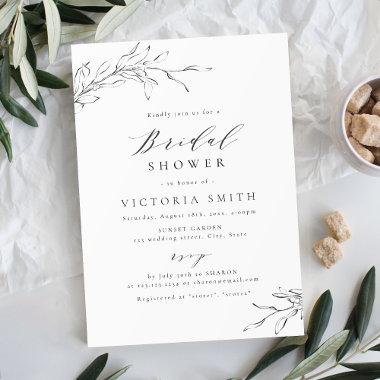 Simple elegance botanical leaves bridal shower Invitations