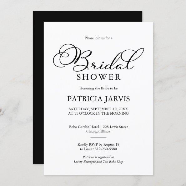 Simple Elegant Black Script Bridal Shower Invitations