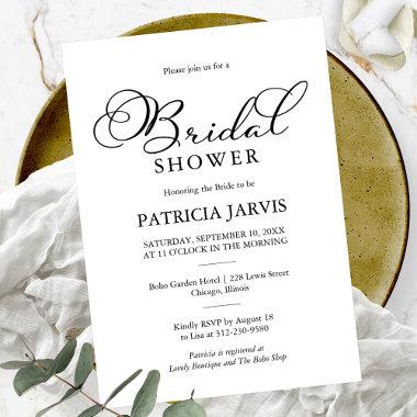 Simple Elegant Black Script Bridal Shower Invitations