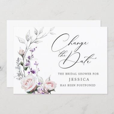 Simple Elegant Bridal Shower Change the Date Invitations