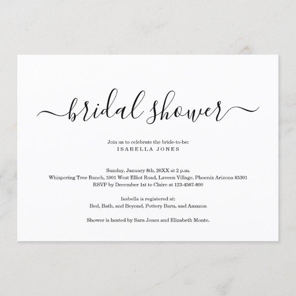 Simple Elegant Bridal Shower Invitations