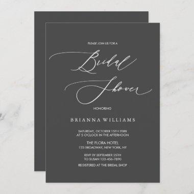 Simple Elegant Calligraphy Charcoal Bridal Shower Invitations