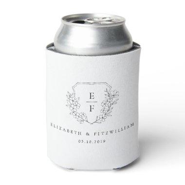 Simple Elegant Cherry Blossom Monogram Crest Can Cooler