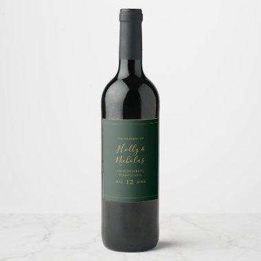 Simple Elegant Christmas Green Wedding Wine Label