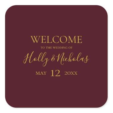 Simple Elegant Christmas | Red Wedding Welcome Square Sticker