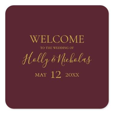 Simple Elegant Christmas | Red Wedding Welcome Square Sticker