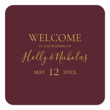 Simple Elegant Christmas | Red Wedding Welcome Square Sticker