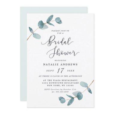 Simple Elegant Eucalyptus Frame Bridal Shower Invitations