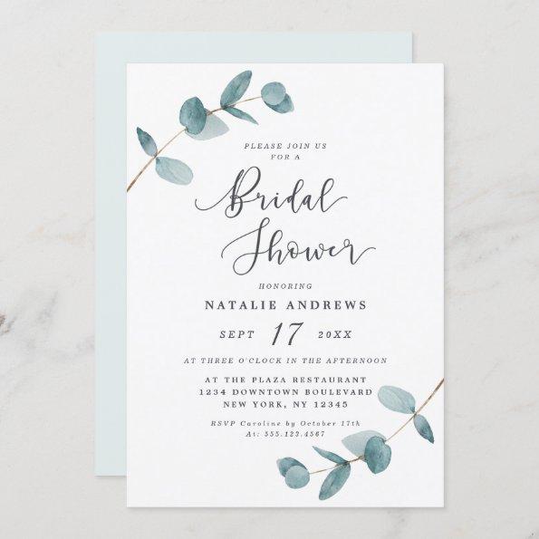 Simple Elegant Eucalyptus Frame Bridal Shower Invitations