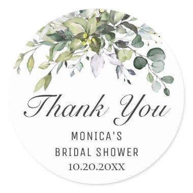 Simple Elegant Eucalyptus Greenery Bridal Shower Classic Round Sticker