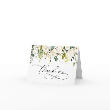 Simple Elegant Eucalyptus White Roses Floral Thank You