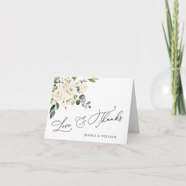 Simple Elegant Eucalyptus White Roses Floral Thank You Invitations