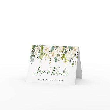 Simple Elegant Eucalyptus White Roses Floral Thank You Invitations