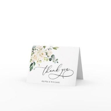 Simple Elegant Eucalyptus White Roses Floral Thank You
