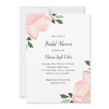 Simple Elegant Floral Blush Pink Bridal Shower Invitations