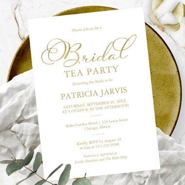 Simple Elegant Gold Foil Script Bridal Tea Party Invitations