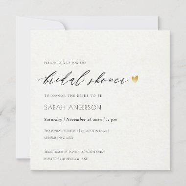 SIMPLE ELEGANT GOLD GREY TYPOGRAPHY Bridal Shower Invitations