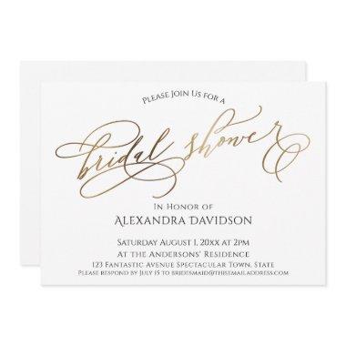 Simple Elegant Gold Typography Bridal Shower Invitations