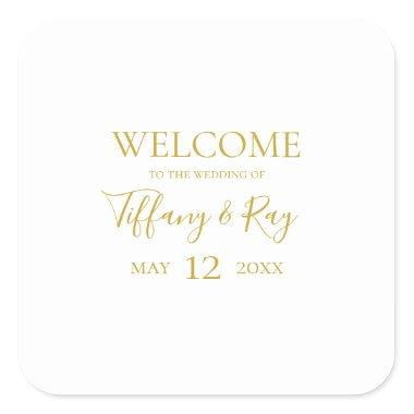 Simple Elegant Gold Wedding Welcome Square Sticker