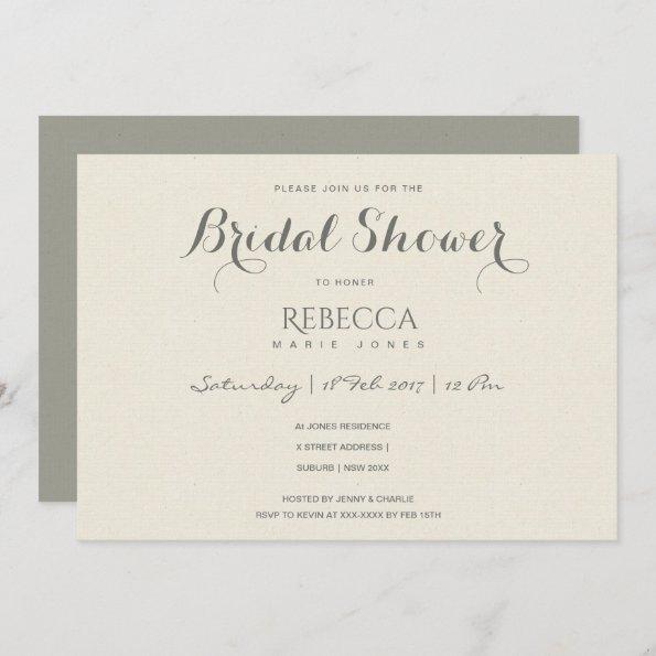 SIMPLE ELEGANT GREY TYPOGRAPHY Bridal Shower Invitations