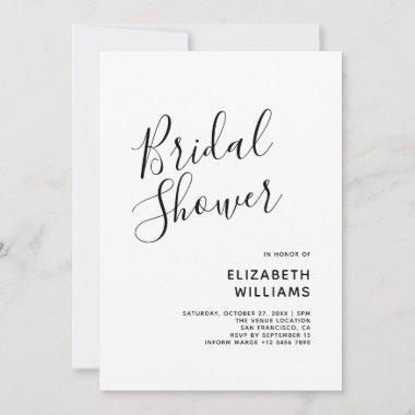 Simple Elegant Hand Lettered Script Bridal Shower Invitations