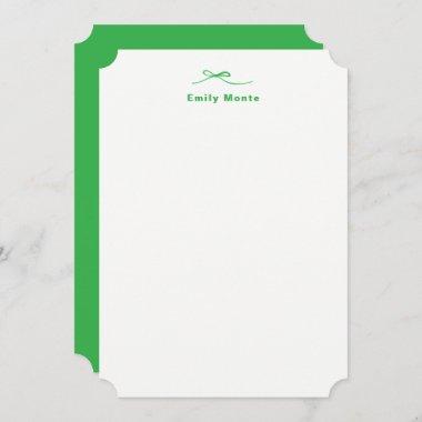Simple Elegant Kelly Green Bow Monogram Name Note Invitations