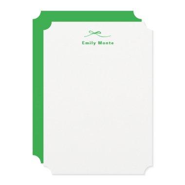 Simple Elegant Kelly Green Bow Monogram Name Note Invitations