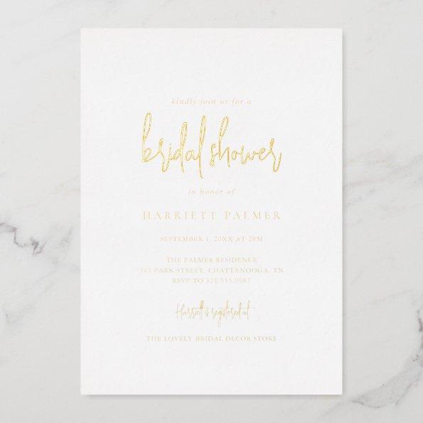 Simple Elegant Minimalist Bridal Shower Gold Foil Invitations