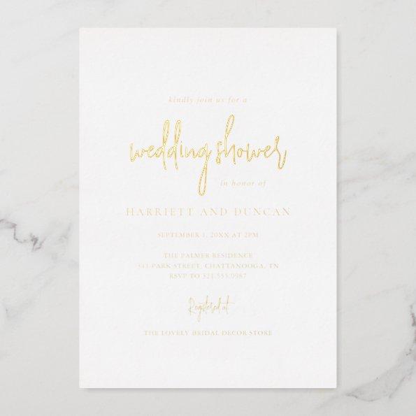 Simple Elegant Minimalist Wedding Shower Gold Foil Invitations