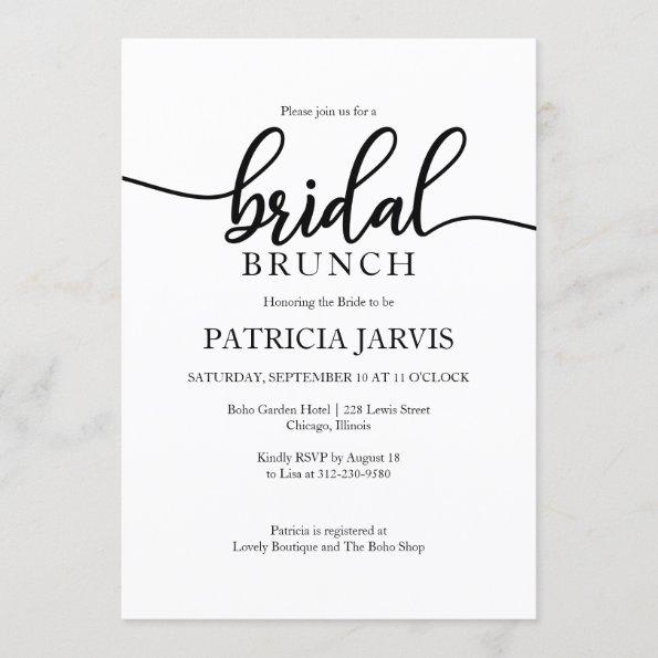 Simple Elegant Modern Calligraphy Bridal Brunch Invitations