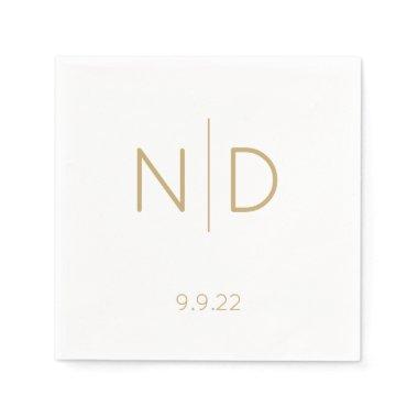 Simple Elegant Monogram Gold Wedding with Date Napkins