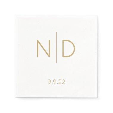 Simple Elegant Monogram Gold Wedding with Date Napkins