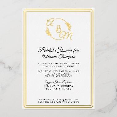 Simple Elegant Monogram White n Gold  Foil