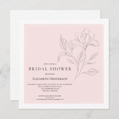 Simple Elegant Pink Black White Bridal Shower Invitations