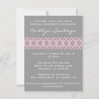 Simple Elegant Pink Lace Bridal Shower Invitations