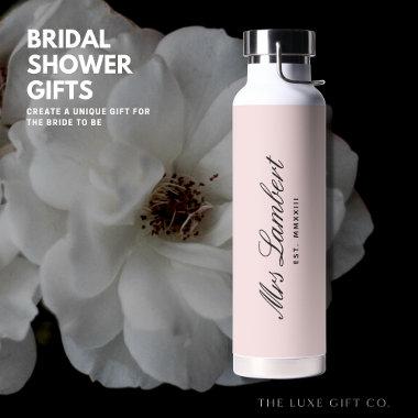 Simple Elegant Pretty Blush Pink Gift Bride to Be Water Bottle