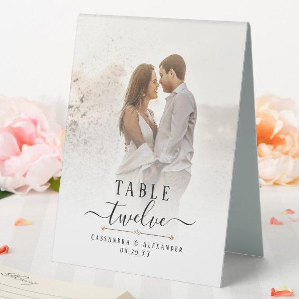 Simple Elegant Script Photo Gold Wedding One 1 Ta Table Tent Sign