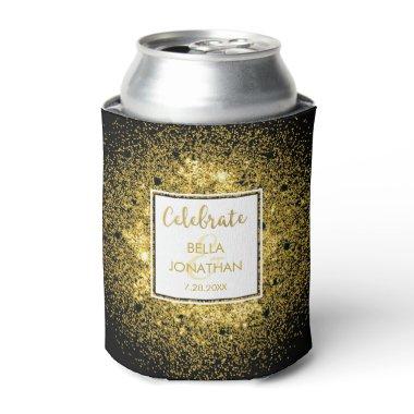 Simple Elegant Wedding Gold Glam Glitter Custom Ca Can Cooler