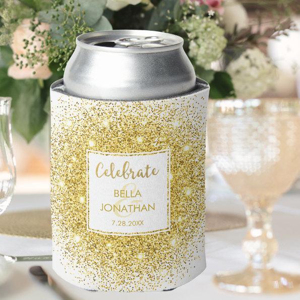 Simple Elegant Wedding Gold Glam Glitter Custom Can Cooler