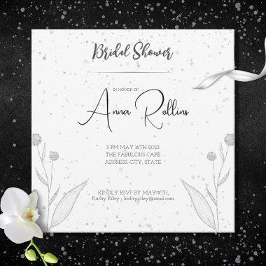 Simple Elegant White and Grey Bridal Shower Invitations