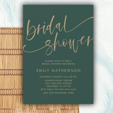 Simple Emerald Green & Gold Bridal Shower Invitations