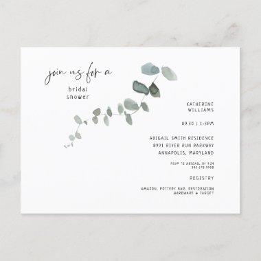 Simple Eucalyptus Sage Modern Font Bridal Shower Invitation PostInvitations