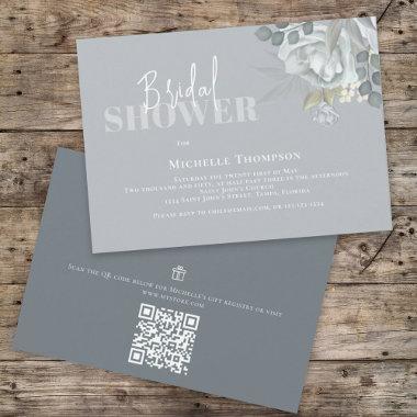 Simple Floral Bridal Shower QR Code Gift Registry Invitations