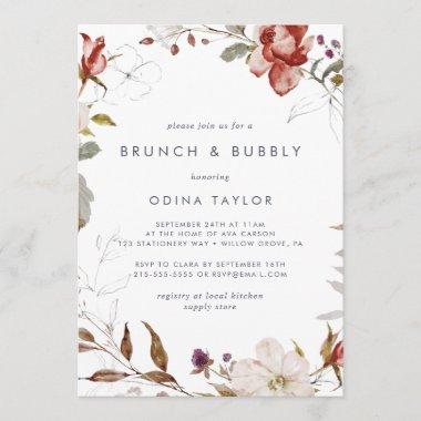 Simple Floral Brunch and Bubbly Bridal Shower Invitations