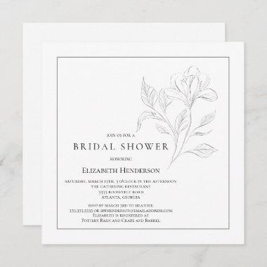 Simple Floral Elegant Black White Bridal Shower Invitations