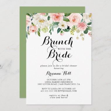 Simple Floral Green Brunch with the Bride Shower Invitations
