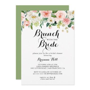 Simple Floral Green Brunch with the Bride Shower Invitations