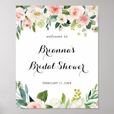 Simple Floral Green Foliage Bridal Shower Welcome Poster