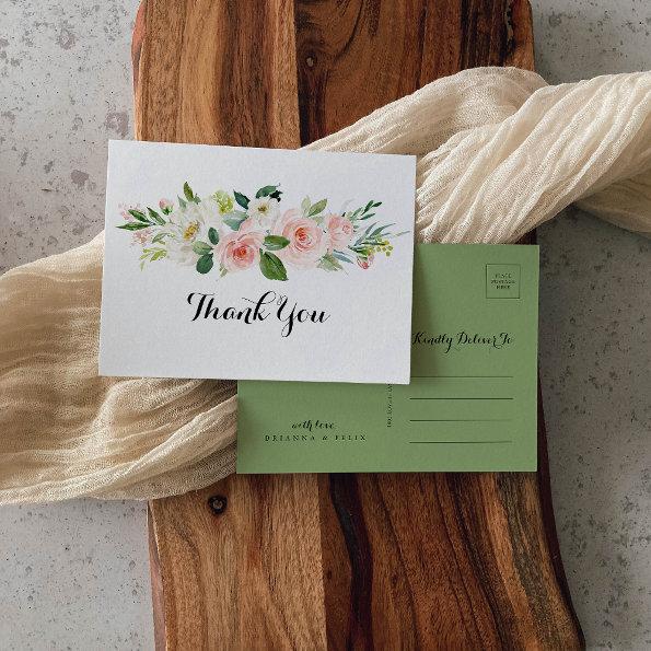 Simple Floral Green Foliage Calligraphy Thank You PostInvitations