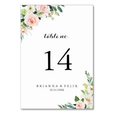 Simple Floral Green Foliage Calligraphy Wedding Table Number